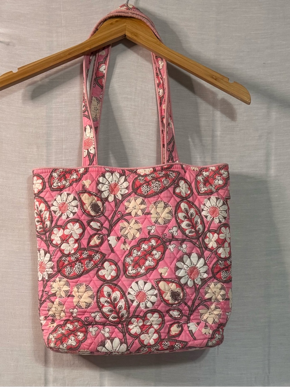 Vera Bradley Pink Floral Quilted Cotton Tote Shoulder Bag